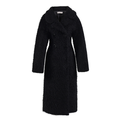 复古黑色加厚保暖长毛毛呢外套