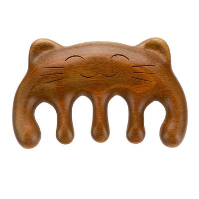 绿檀木按摩梳头部经络梳五指圆头梳子女家用定制刻字可爱小猫老虎