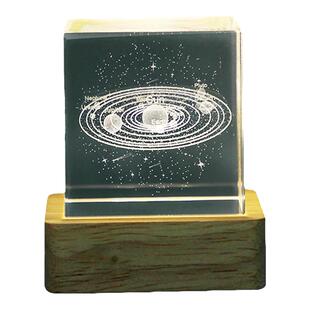 发光云朵太阳系方体水晶小摆件办公室书房桌面装饰品送人生日礼物