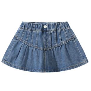 植木【伞裙】女童牛仔裙 儿童短裙蓝色A字裙 2026年春季新款童装