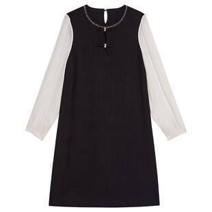 YINER音儿专选2025春季新款水滴领水光琉璃袖A字针织连衣裙