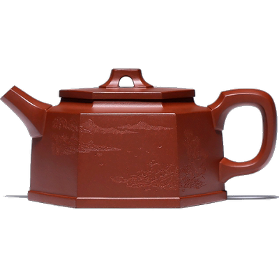 茗阳宜兴原矿底槽青刻绘紫砂茶壶