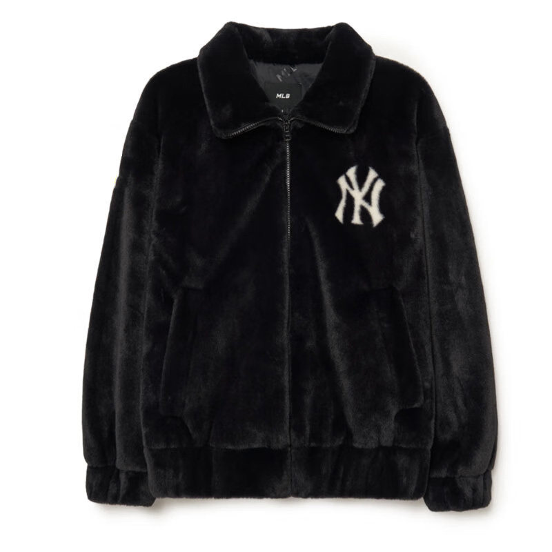 MLB男女NY翻领保暖羊羔绒外套
