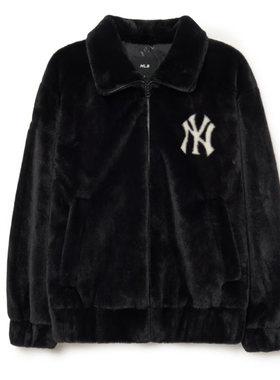 MLB男女NY翻领保暖羊羔绒外套