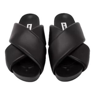 JIL SANDER 夏季女士羊皮革圆头低跟交叉绑带拖鞋银泰百货 301604