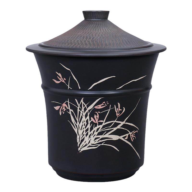 陶茶居建水紫陶手工彩填小散茶罐