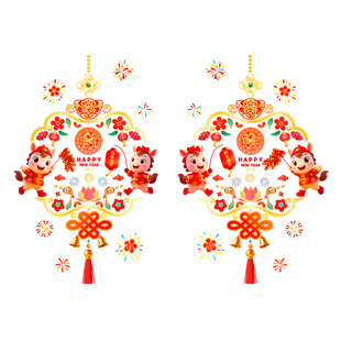 2026马年新年装饰玻璃门贴纸春节商场店铺橱窗布置静电贴窗花贴画