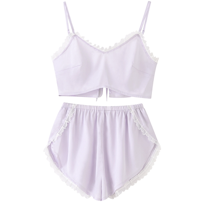 COUNANA少女缎面蕾丝系带套装