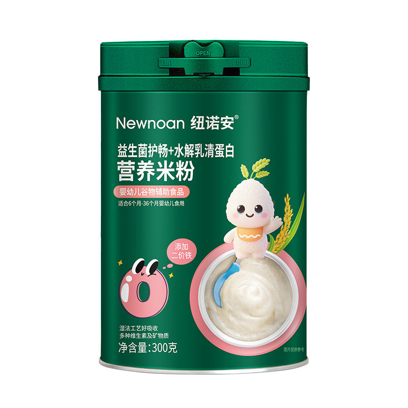 纽诺安益生菌水解乳清蛋白米粉300g宝宝辅食钙铁锌营养米糊0阶