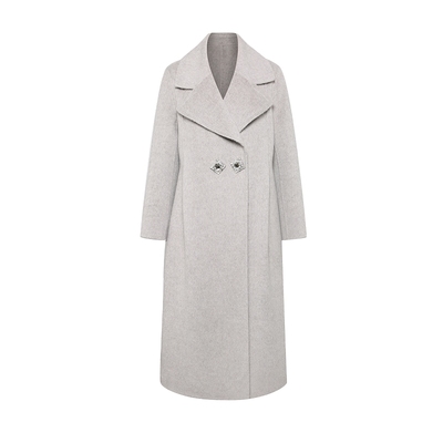 Maison Wester冬季流行女性大领羊毛双面呢钻扣大衣长款通勤外套