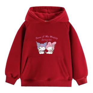 女童红色拜年服2025春秋季新款库洛米本命年一体绒男女童连帽卫衣