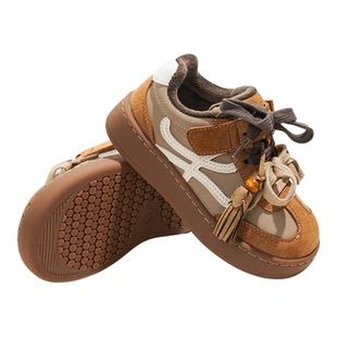 小金蛋儿童鞋女童反绒皮加绒双鞋带休闲运动鞋2025冬季新款二棉鞋