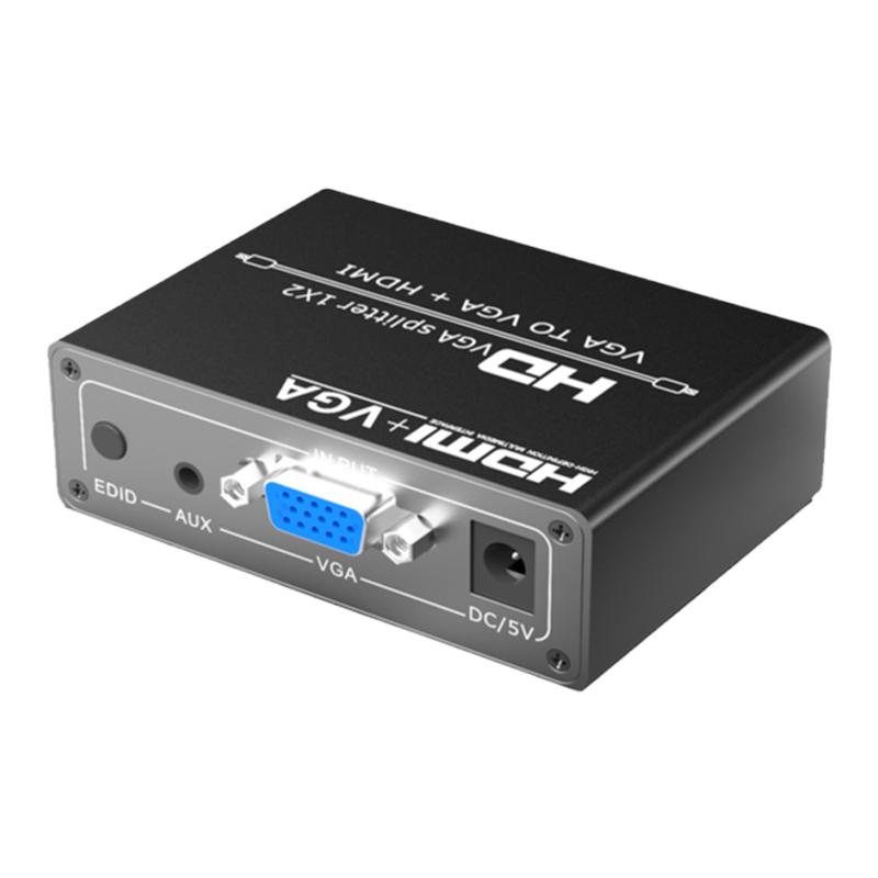 VGA分配器一分二HDMI+VGA 混合输出笔记本电脑监控分频输出音频同时转换器显示电视投影 转接头1进2出连接线