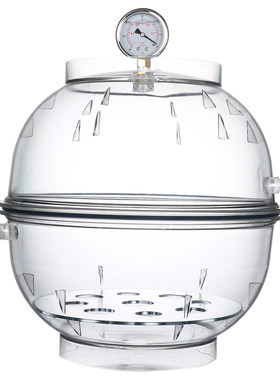 实验室塑料真空干燥器150/250mm双阀门带压力表聚碳酸酯 减压抽真空干燥皿 透明真空不易裂防潮缸 无油真空泵
