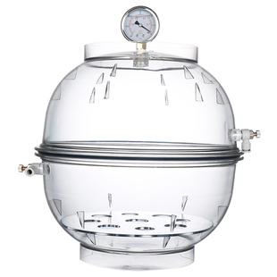 实验室塑料真空干燥器150/250mm双阀门带压力表聚碳酸酯 减压抽真空干燥皿 透明真空不易裂防潮缸 无油真空泵