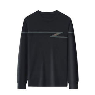 罗蒙高端春秋季薄款针织衫男士圆领长袖T恤毛衣中青年休闲上衣服