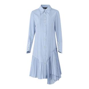 D佳美学馆秋日私语天空蓝职场风琴褶连衣裙女法式优雅减龄衬衫裙