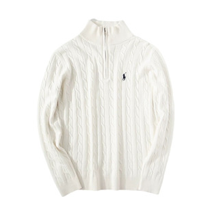 男士高级感小战马刺绣毛衣秋冬季老钱风麻花纹针织衫休闲上衣外套