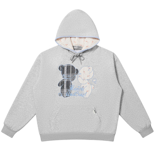 HACR可爱小熊蕾丝贴布绣卫衣 韩系宽松休闲帽子撞色帽衫