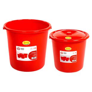 珠江加厚手提塑料水桶喜庆红桶大号家用洗衣桶带盖洗车桶储水桶
