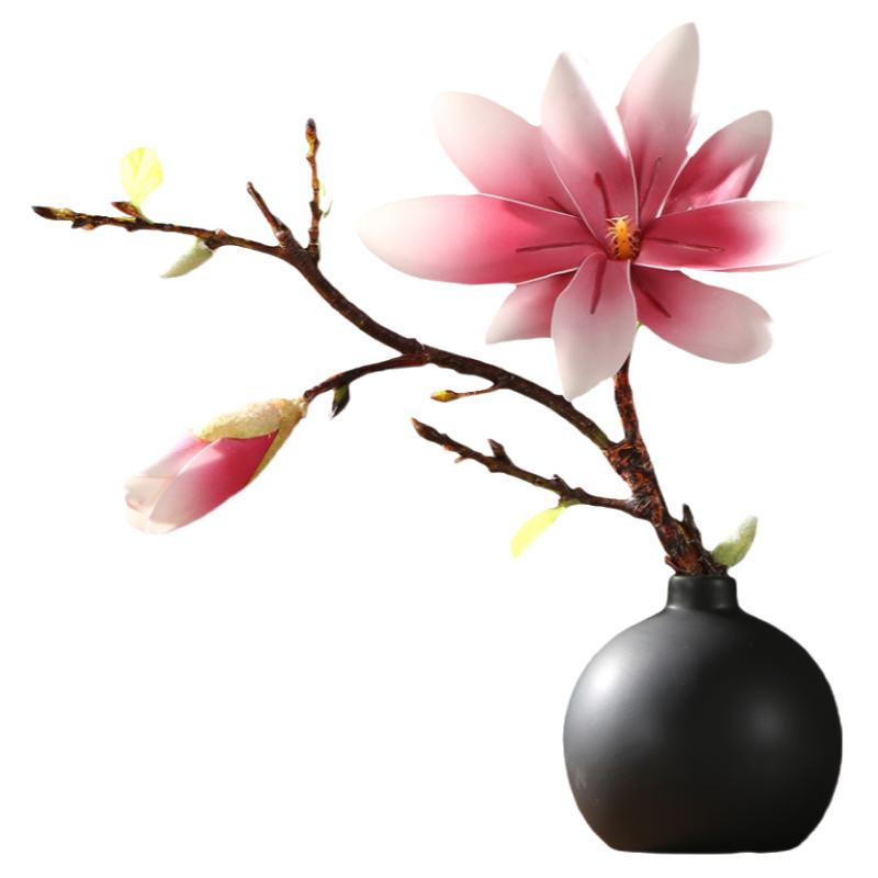 中式仿真玉兰花小盆景陶瓷花瓶套装摆件餐桌客厅茶几装饰花艺假花