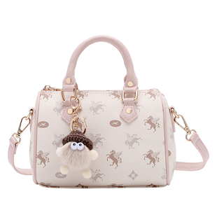 香港品牌飞马波士顿包包2026新款圆桶手提包单肩斜挎包通勤枕头包