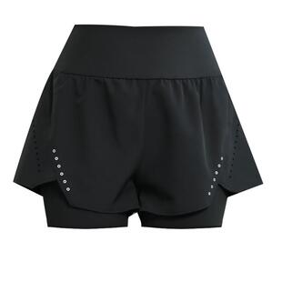 胖mm高腰大码假两件瑜伽短裤宽松健身跑步运动速干五分女裤带口袋