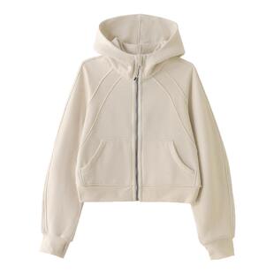 lulu同款Scuba混纺绒宽松连帽衫女式拉链加厚卫衣瑜伽外套无logo