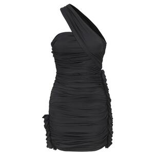 AtelierMissLu【萨菲娜】2024春夏褶皱设计拼接弹力斜肩连衣裙