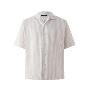 SCOFIELD男士25夏季新品简约棉麻条纹古巴领休闲短袖衬衫翻领上衣