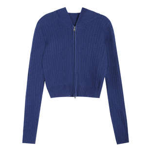 MULVAN【现货7折】 全色自留 双拉链连帽针织衫女韩系外套上衣