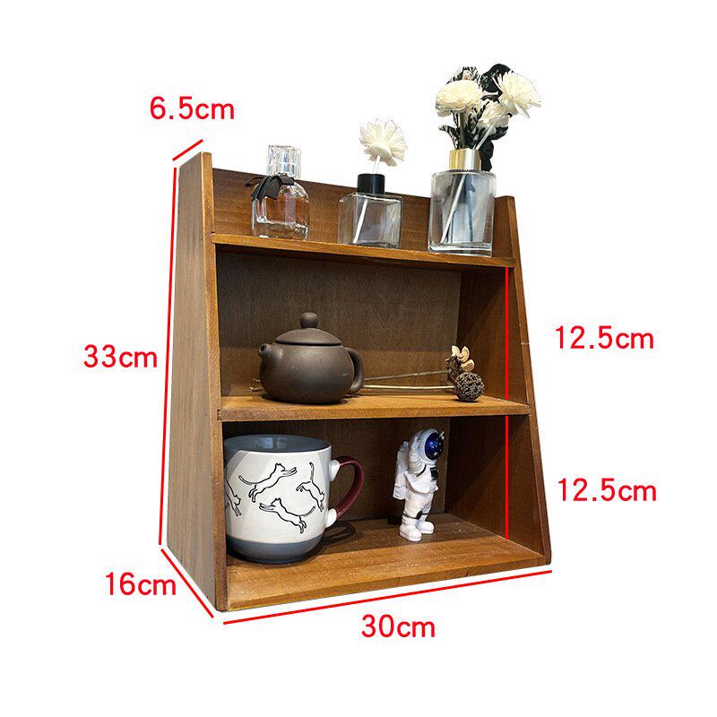 挂墙桌面收纳架木质桌上中式置物架新杯子香水梳妆台化妆品书桌