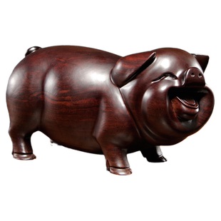 黑檀实木质雕刻一对猪摆件十二生肖木制猪吉祥物客厅装饰工艺品