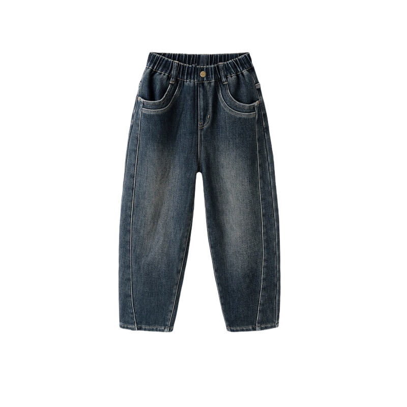 【商场同款】巴拉巴拉童装男裤子儿童牛仔裤2025冬新款加绒弯刀裤