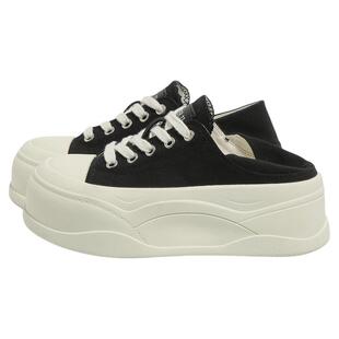 F21半拖黑色帆布鞋女2026新款春季增高一脚蹬厚底百搭巨好看鞋子