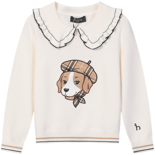 hazzys哈吉斯童装女童线衣秋新甜美花边领套头针织衫