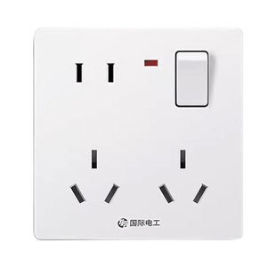 国际电工一开8八孔插座86型暗装二开十孔家用墙壁插座带开关面板