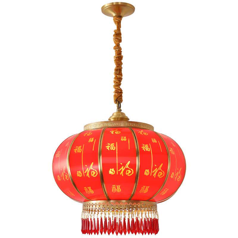 新中式别墅大门大红灯笼吊灯中国风新年过年阳台灯装饰走廊全铜灯