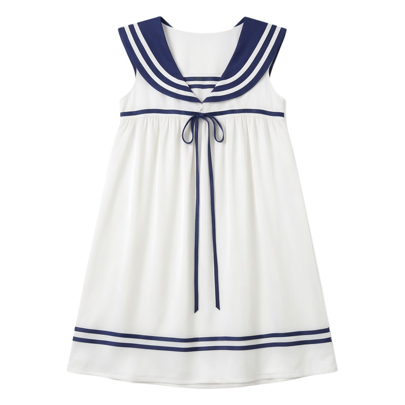 夏何夕性感睡裙女绝美蓝白条纹海军领水手服夏季冰丝休闲吊带睡衣