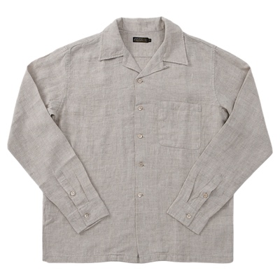 柴米古巴领长袖美式复古亚麻衬衫