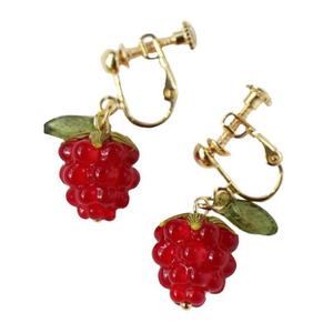 荔夏红色树莓耳环琉璃覆盆子水果不对称耳饰小巧春夏清新浆果耳夹