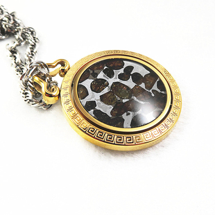 Sericho橄榄石石铁陨石宇宙星星镀金镶嵌吊坠项链 猎陨藏星