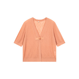 一城画一新款简约休闲风大V领纯色短款毛衫开衫外套女