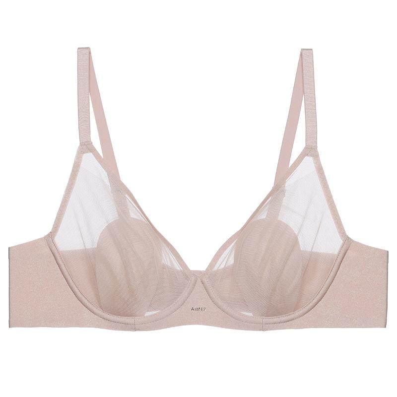 爱慕25夏新品织锦花瓣内衣女3/4薄衬垫大胸显小文胸内裤套装