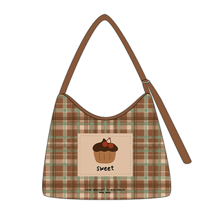 尼睿x蕾蕾要发光 原创复古格纹单肩包休闲百搭可爱帆布斜挎包礼物