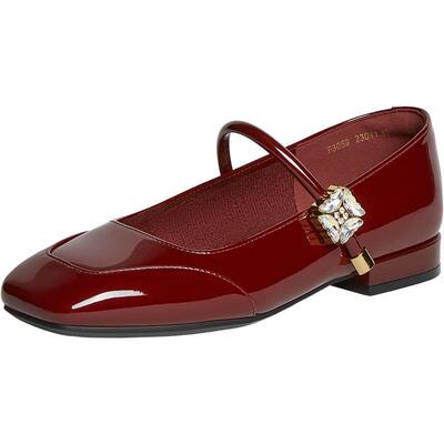 百思图2025秋商场新款法式红色玛丽珍鞋小皮鞋女单鞋婚鞋F3059CQ5