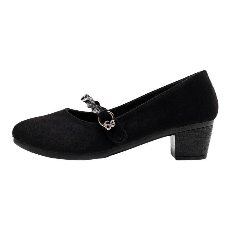 春秋正品老北京布鞋女鞋时尚浅口尖头拼接水钻中跟舒适粗跟妈妈鞋