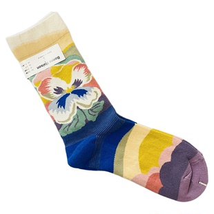 法国小众女士中筒袜棉袜四季款趣味油画风多巴胺彩色袜子网红潮袜
