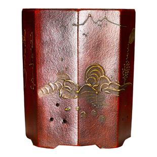 紫砂花盆兰花春兰建兰透气泥绘复古高深摹古六角直口绿植特价包邮