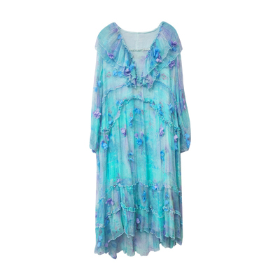 宽松飘逸碎花真丝连衣裙女